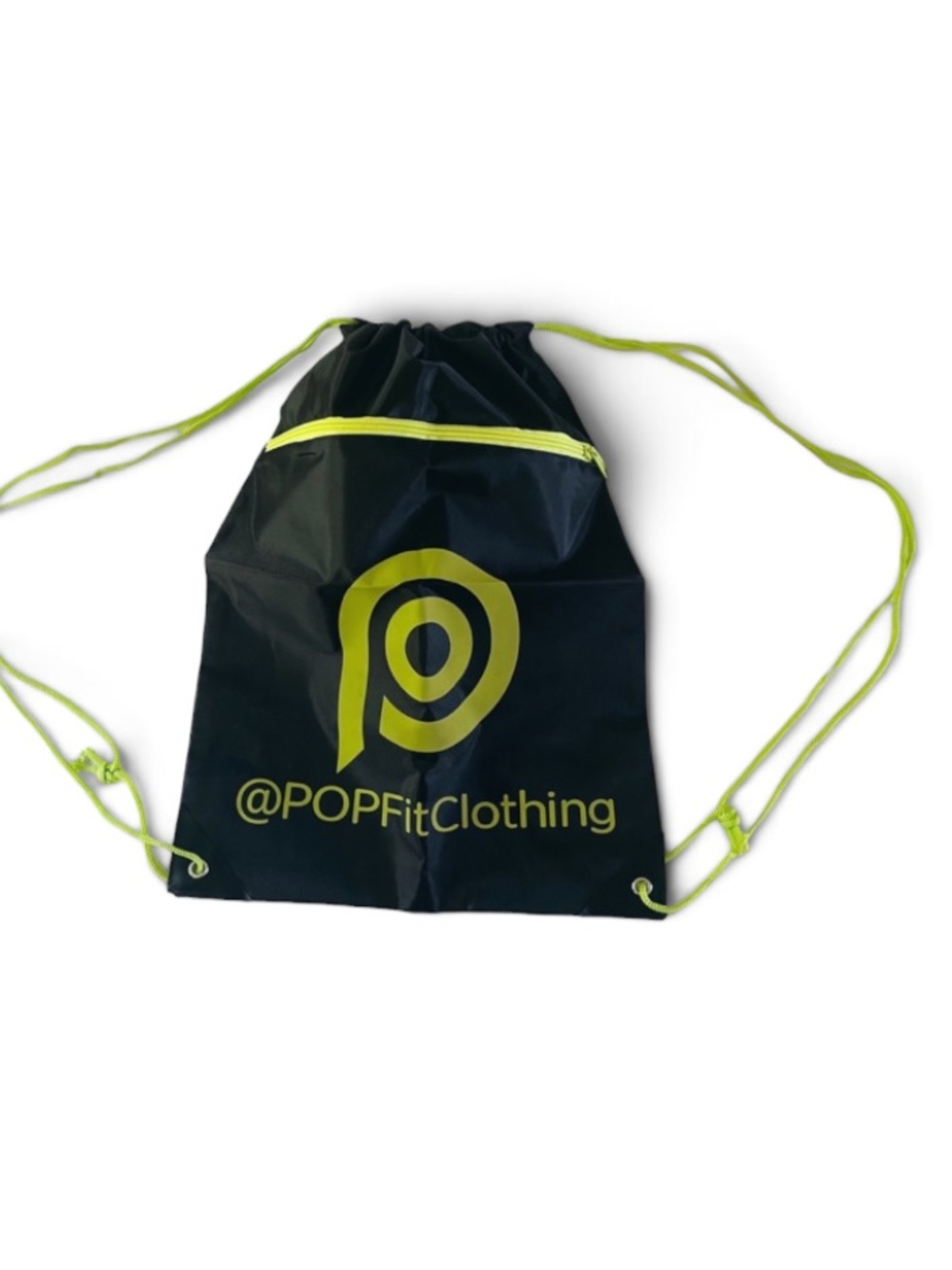 New POP FIT Black Yellow Green Drawstring Zipper Gym Bag Tote